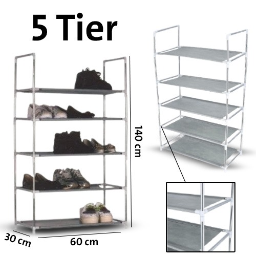 5-Tier Shoe Rack, Easy to Move &Space Saving, Grey  Modern Design, More Storage Space, Iron and Non-Woven Fabric - Easy to Assemble, Organize up to 15 Pairs