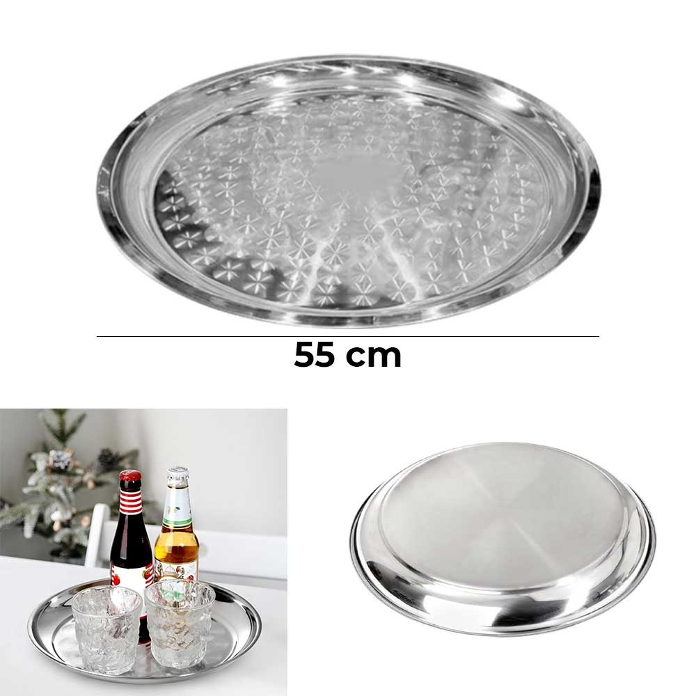 55cm Classy Round Stainless Steel Serving Tray,Round Silver Tray, Serving Tray