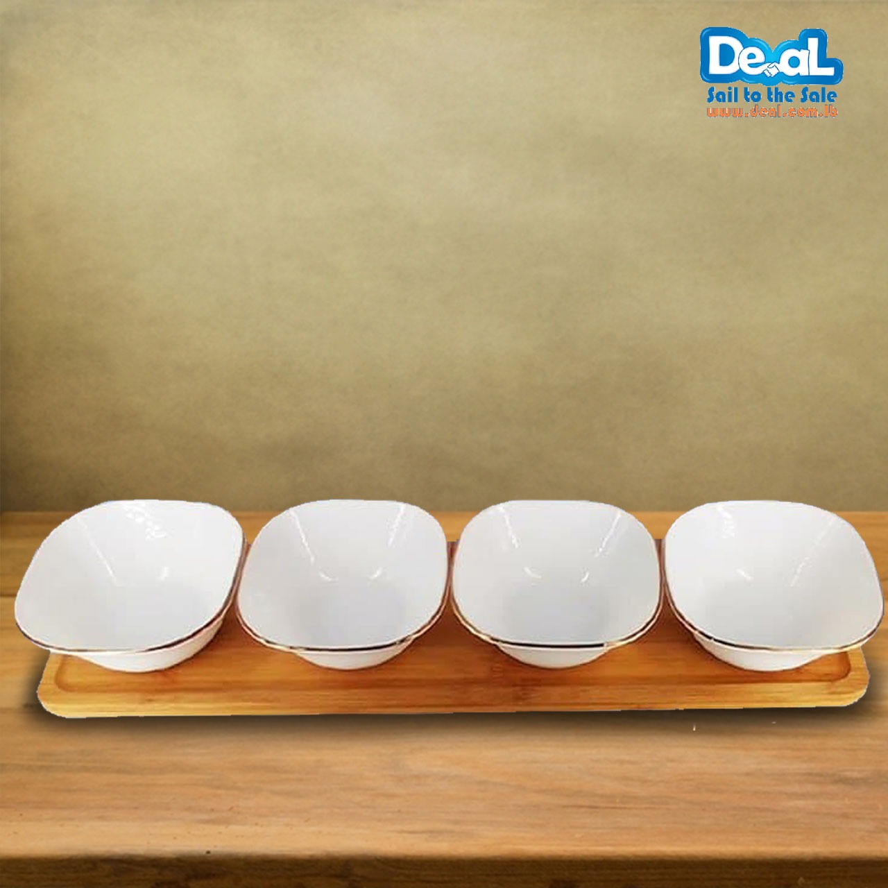 5pcs Gold Snack Set Bowls With A bamboo Tray