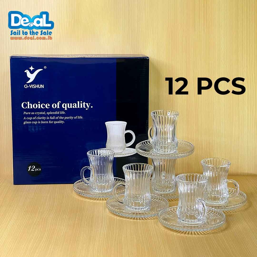 6 Pcs Elegant Glass Tea Cups with Handle and 6 Saucer