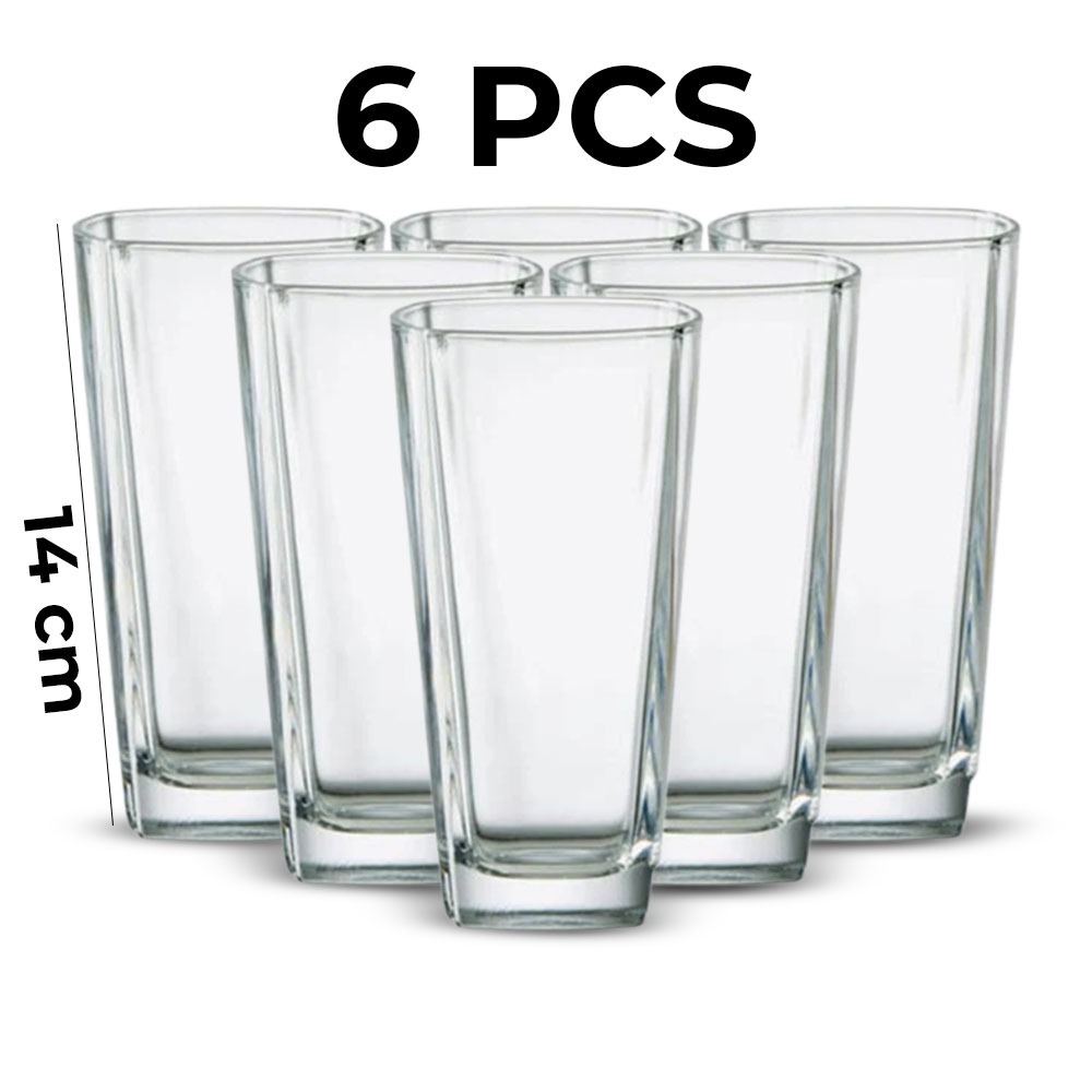 6 Pieces Clear Glass Cups,Long Cups Square Base 14cm