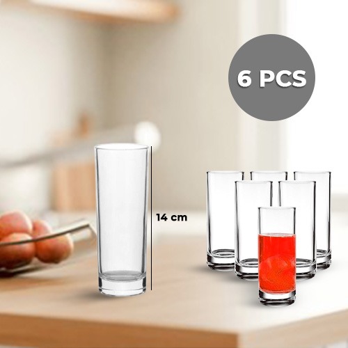 6+Pieces+Clear+Long+Glass+Cup+14cm