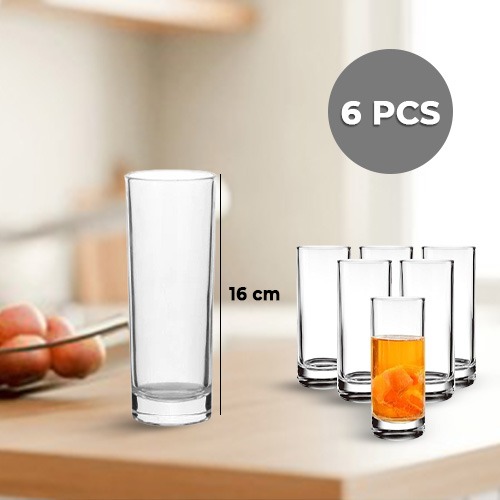 6+Pieces+Clear+Long+Glass+Cup+16cm