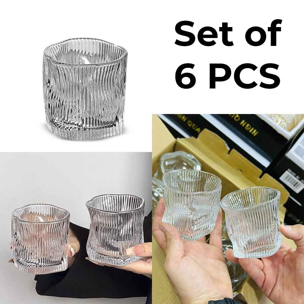 6 Pieces Ripple Glass Cup Set – Elegant & Unique Design 240ML