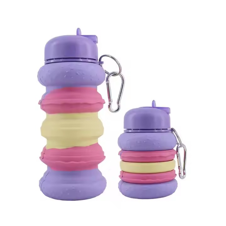 600ml Hamburger Design Collapsible Silicone Water Bottle With Straw