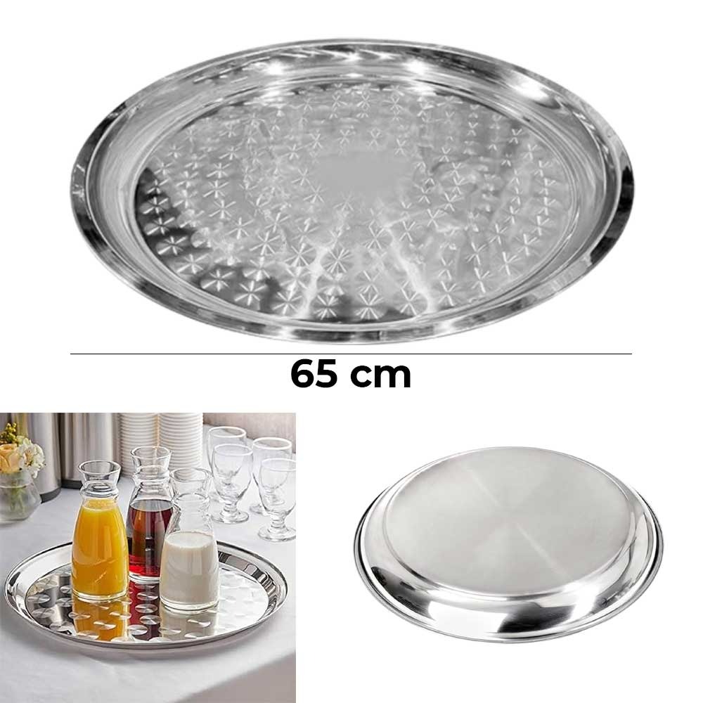 65cm Classy Round Stainless Steel Serving Tray,Round Silver Tray, Serving Tray
