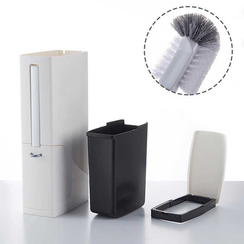 6L Narrow Plastic Trash Can Set with Toilet Brush Bathroom