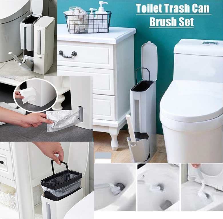 6L Narrow Plastic Trash Can Set with Toilet Brush Bathroom