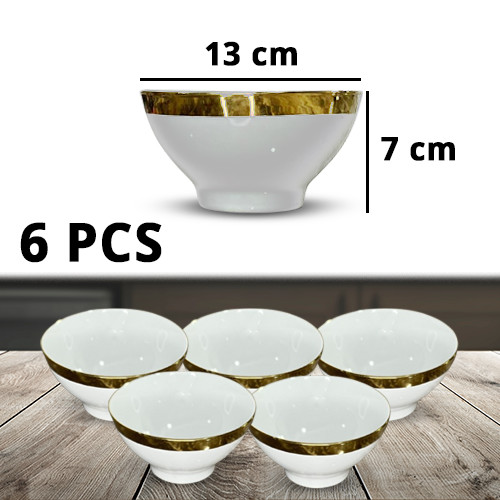 6Pcs White Ceramic Bowl Gold Line Design 5Inch 13 x 7cm