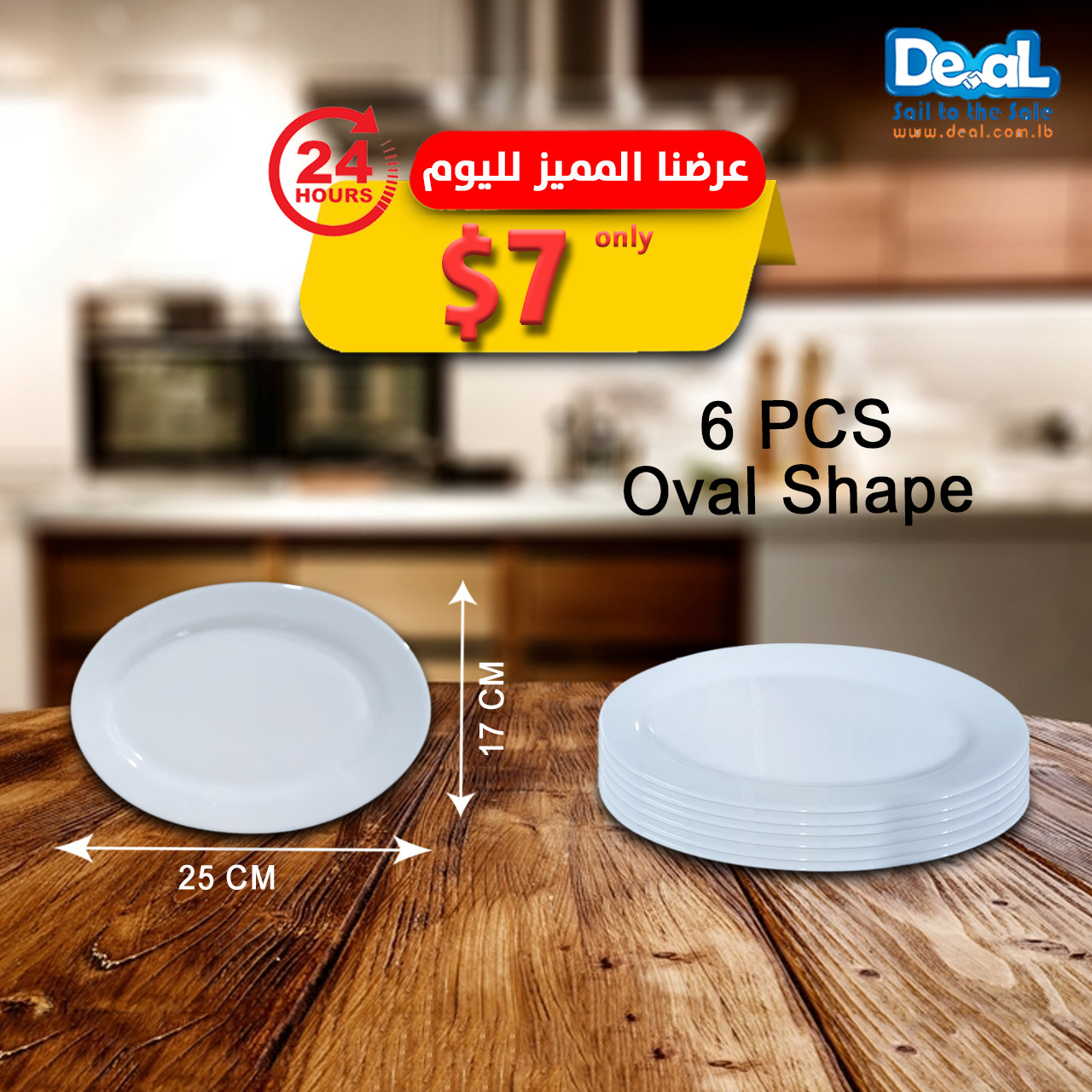 6Pcs White Ceramic Dish Oval Shape Size 25x17 cm