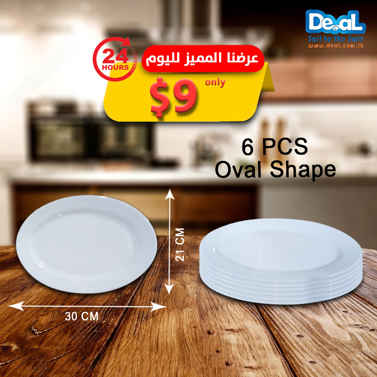 6Pcs White Ceramic Dish Oval Shape Size 30x21 cm