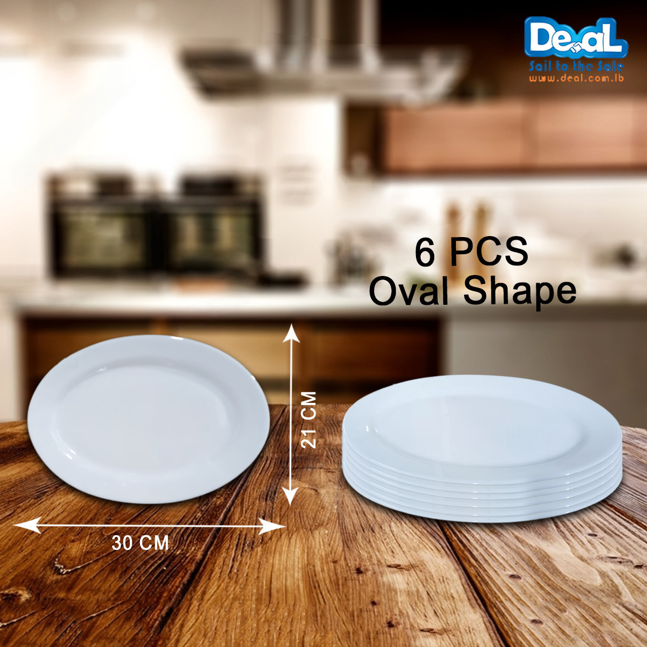 6Pcs White Ceramic Dish Oval Shape Size 30x21 cm