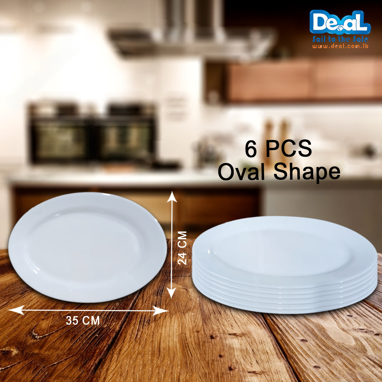 6Pcs White Ceramic Dish Oval Shape Size 35x24 cm