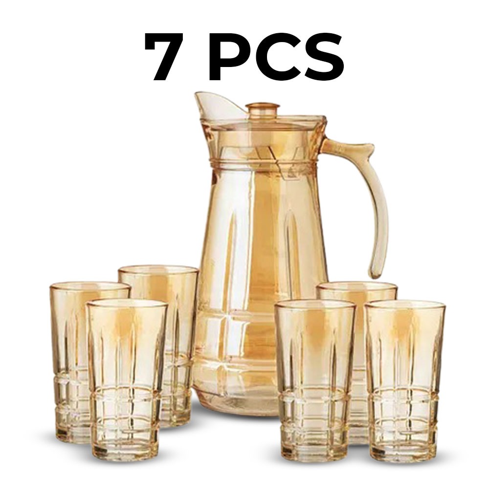 7-Pieces Heavy Glass, Water Jug and 6 Glasses,Elegant Amber Glass