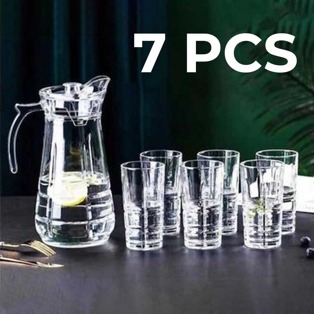 7-Pieces Heavy Glass, Water Jug and 6 Glasses,Elegant Transparent Glass