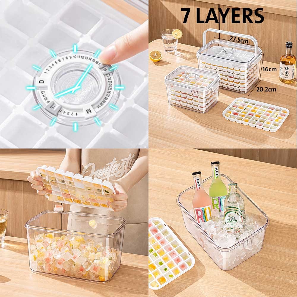 7 layer with handle  Ice Tray Refrigerator Large Capacity Multi-layer Ice Box Beverages Ice Box Handbag with Time Marker