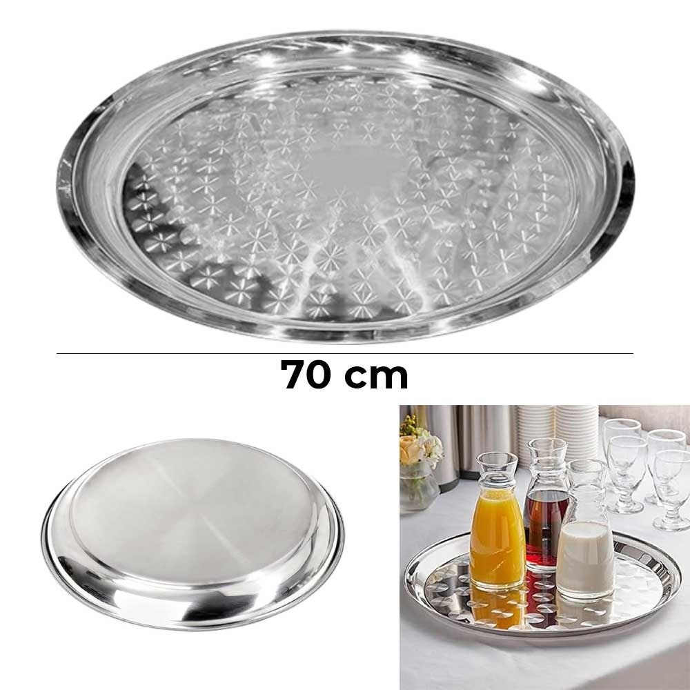 70cm Classy Round Stainless Steel Serving Tray,Round Silver Tray, Serving Tray