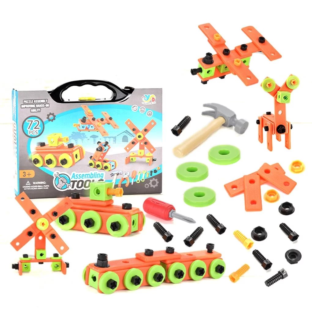 72Pcs Drilling Nut Screw 3D Creative Mosaic Puzzle Toys for Children Building Bricks Toys Kids DIY Drill Set Boys