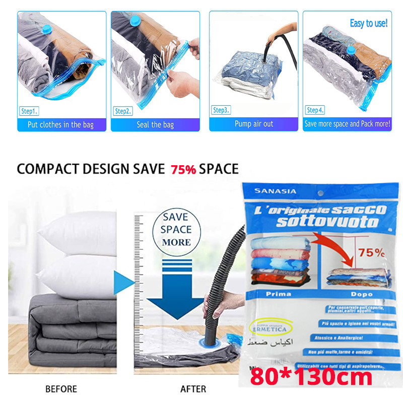 80*130 cm vacuum bag Save Space for Bedding, Duvets, Clothes ReUsable for travel packing