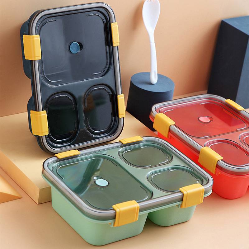 850ml 1pc Segmented Lunch Box Teenagers Portable Lunch Box 3 Grids Separation Cover Soup Box Plastic Tableware Microwave Sealable Lunch Box Back To School Supplies