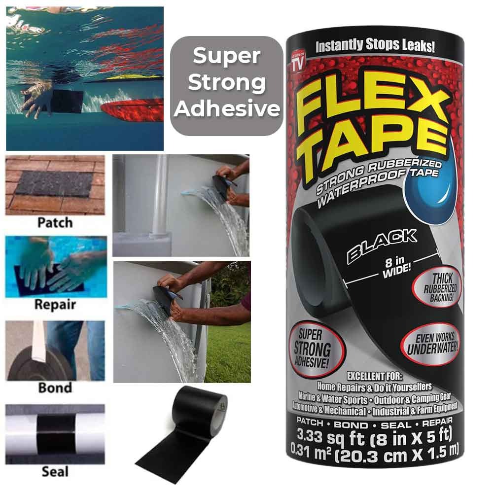 8inch Wide Waterproof All Weather Very Thick Black Super Strong Lakage Seal Repair Tape Thick Rubberized Backing Patch Tape for Sealing Pipe Bucket