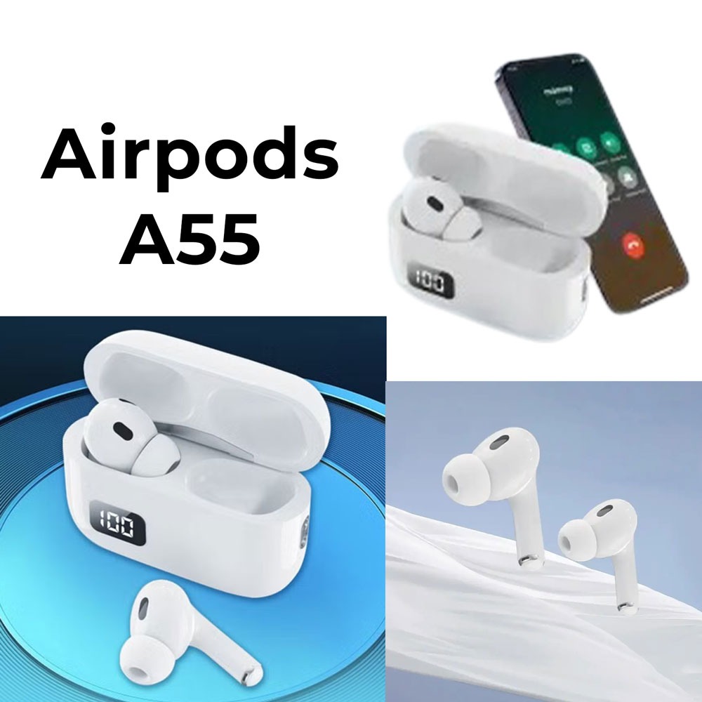A55 Airpods Mobile Phone,Wireless Earbuds with Charging Case and Display,Clear Sound