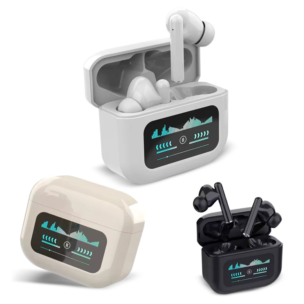Adaptive Noise Canceling Wireless Earbuds Earphone With Display-WHITE