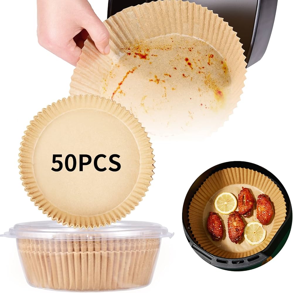 Air Fryer Disposable Paper Liner, 50 Pcs Air Fryer Liners, Non-Stick Air Fryer Paper Liners, Air Fryer Parchment Paper Round, Oil-Proof, Water-Proof