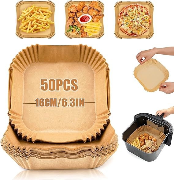 Air Fryer Liners Square, 50Pcs Air Fryer Paper Liners,  Air Fryer Parchment Paper Liner, Non-Stick Air Fryer Disposable Paper Liner Oil Resistant,
