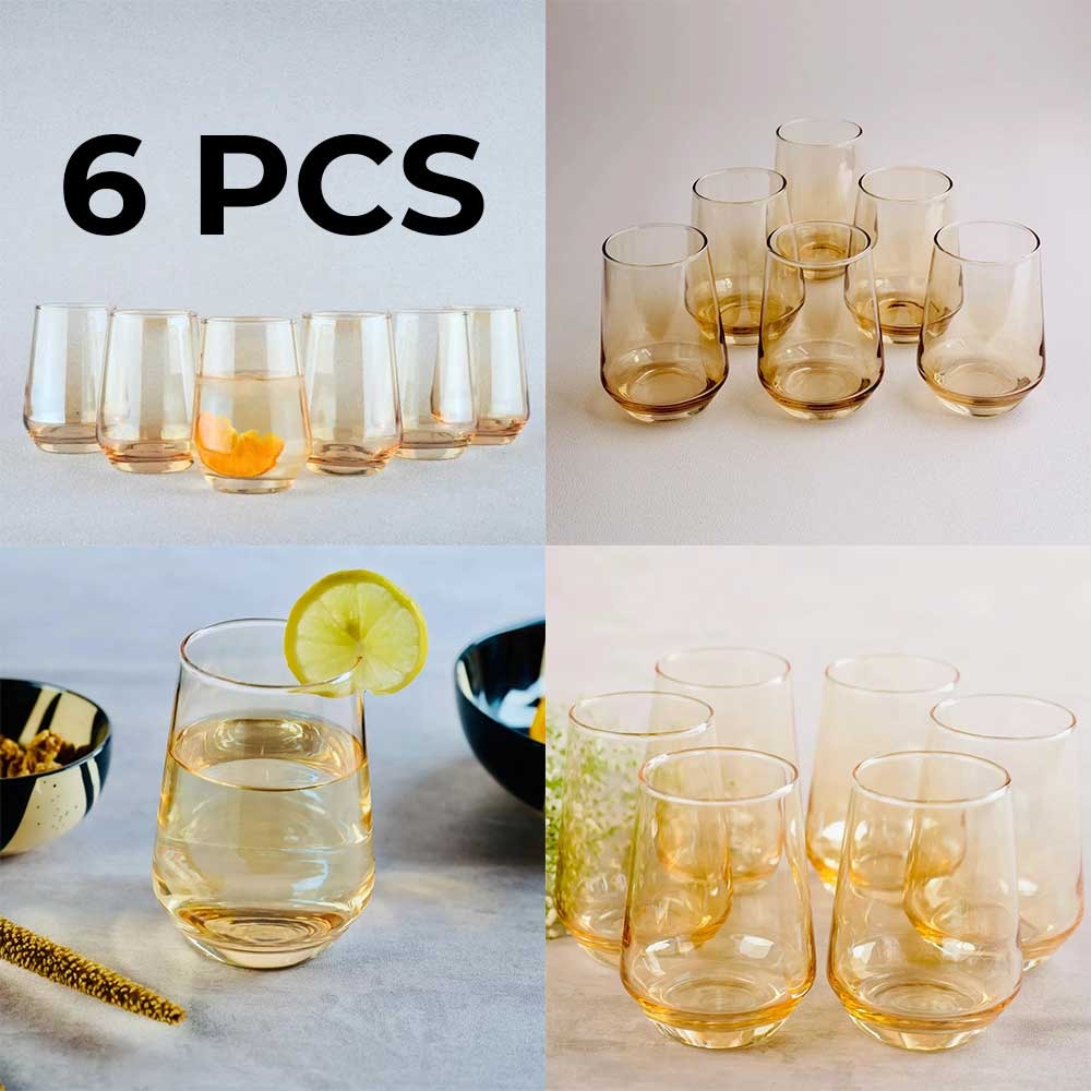 Amber Glass 6 Pieces Water Glasses 390ml Each,Modern Glass Cups