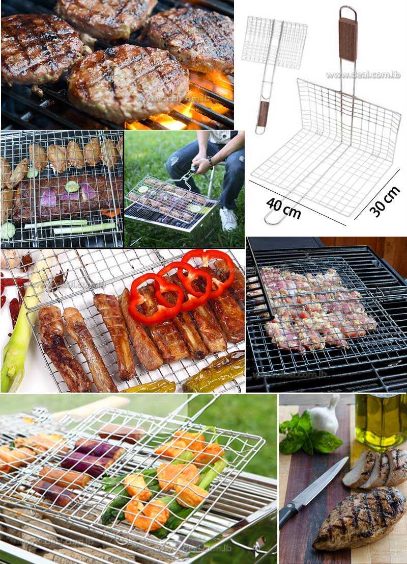Stainless Steel Wooden Handle BBQ Tool Grilling Basket Burger Meat Grilled