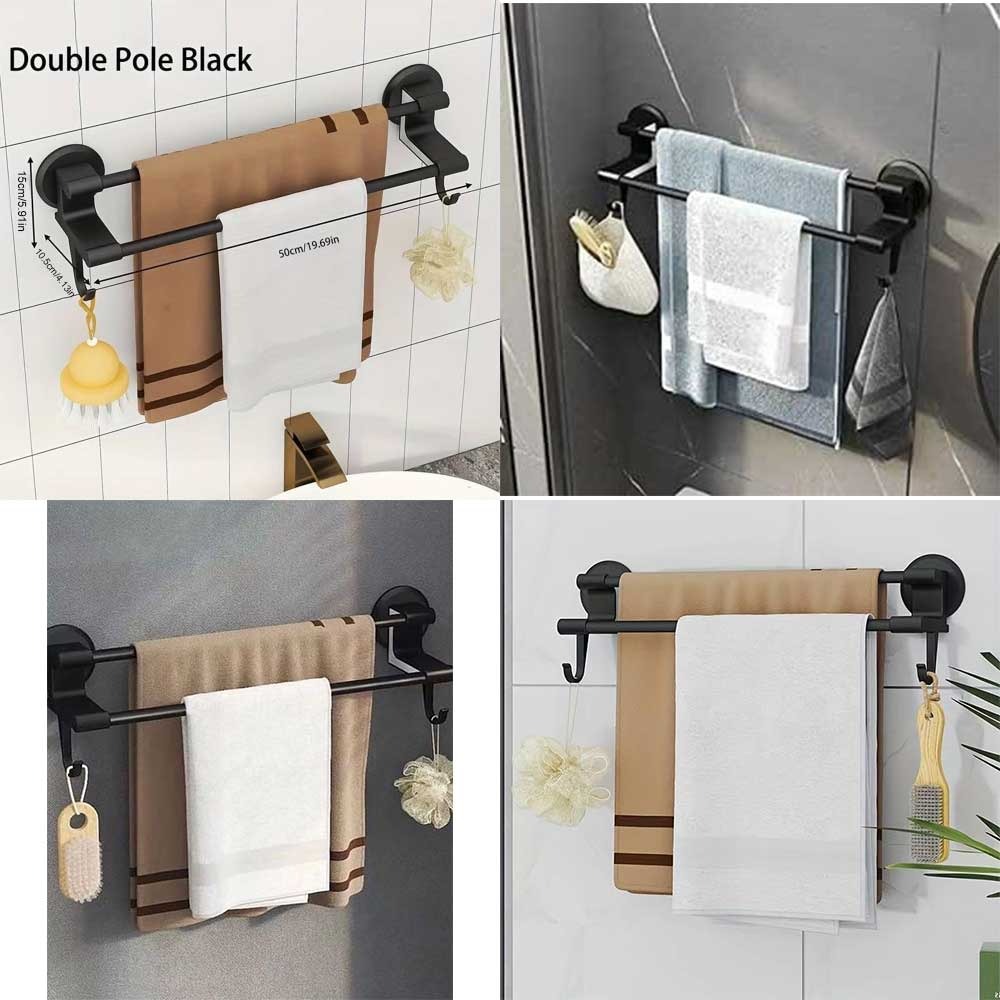 Bathroom Towel Rack,Nail Free Double Pole Towel Storage Racks,Towel Bar,Multipurpose Storage Rack with Hooks,Slipper Bracket,Bathroom Accessories