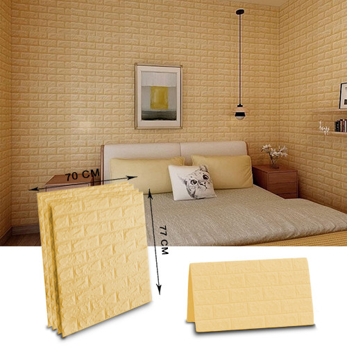 Beige color Brick Wall Sticker Self Adhesive 70x77cm PE Foam Wallpaper Antibacterial DIY Stone Brick Wall Decals For Living Room Kids Bedroom Self Adhesive Home Decor