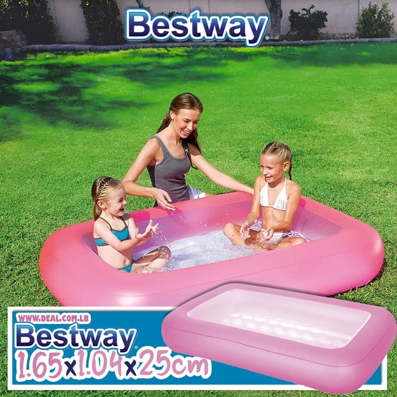 Bestway 51115 165 x 104 x 25cm Pink inflatable rectangular children swim pool 2 kids play summer pool