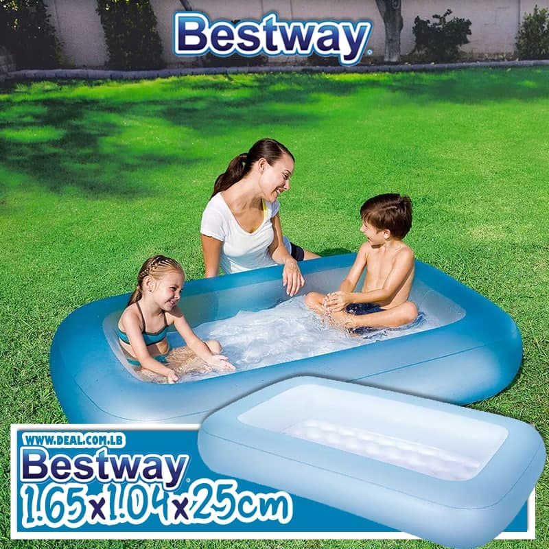 Bestway+51115+165+x+104+x+25cm+blue+inflatable+rectangular+children+swim+pool+2+kids+play+summer+pool