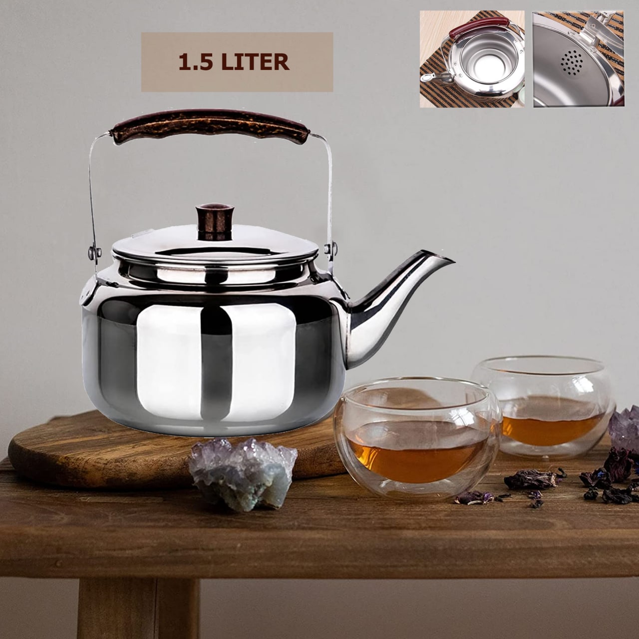 Bister Tea Kettle With Wooden Backlite Handle 1.5L