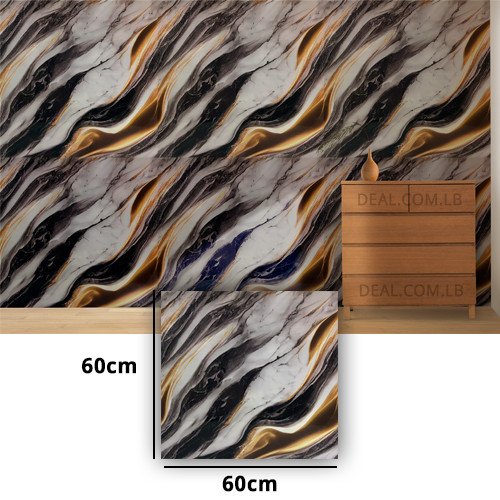 Black & Gold Watercolor Marble Design Wall Sticker Foam Self Adhesive For Wall Decor (60X60cm)
