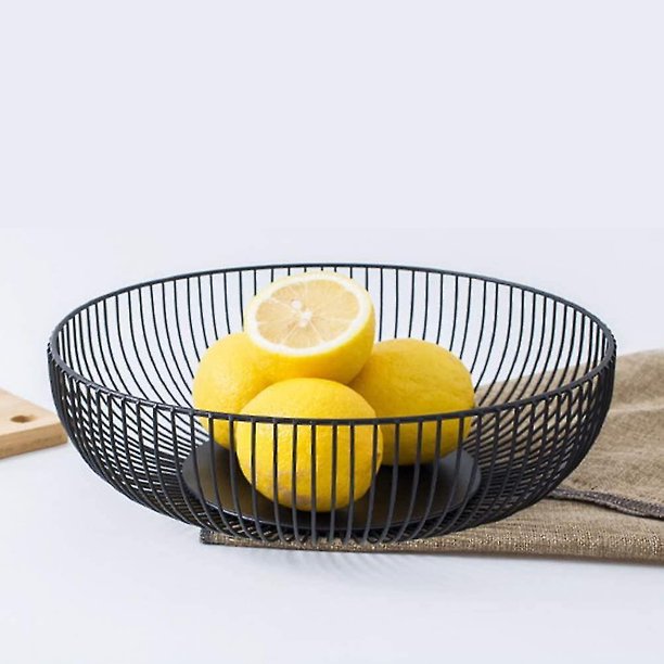 Black Metal Base Decorative Storage Display Basket Fruit Bowl