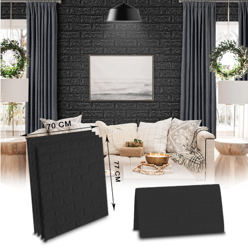 Black color Brick Wall Sticker Self Adhesive 70x77cm PE Foam Wallpaper Antibacterial DIY Stone Brick Wall Decals For Living Room Kids Bedroom Self Adhesive Home Decor