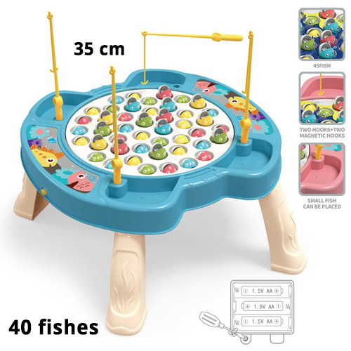 Blue Plastic Educational Battery Fishing Game Kids Electric Multifunctional Upright Rotary Musical Fishing Toys
