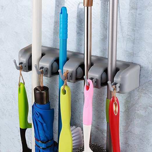 Broom & Mop Holder Tidy Organizer, Wall Mounted Organizer with 4 Position