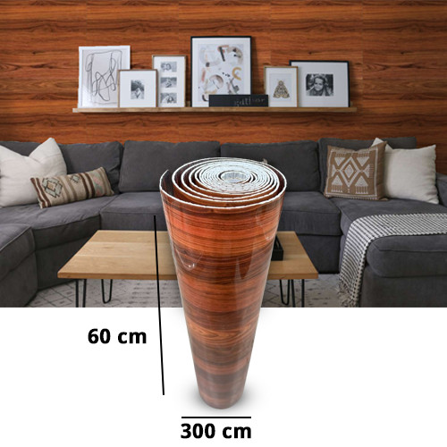 Brown Wooden Design Adhesive Tape Wall Foam Roll (3M X 60cm)