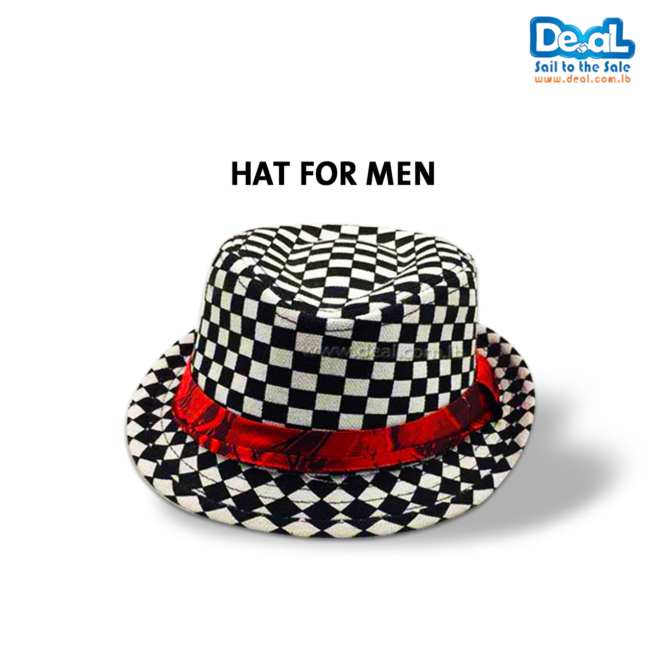 Checkered Fedora With Red Band Unisex