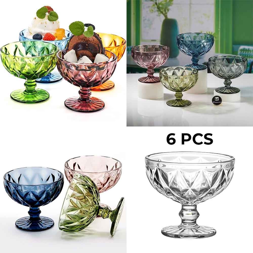 طقم أكواب حلى زجاجية | Colored Glass Dessert Bowl Set - 6 Pieces