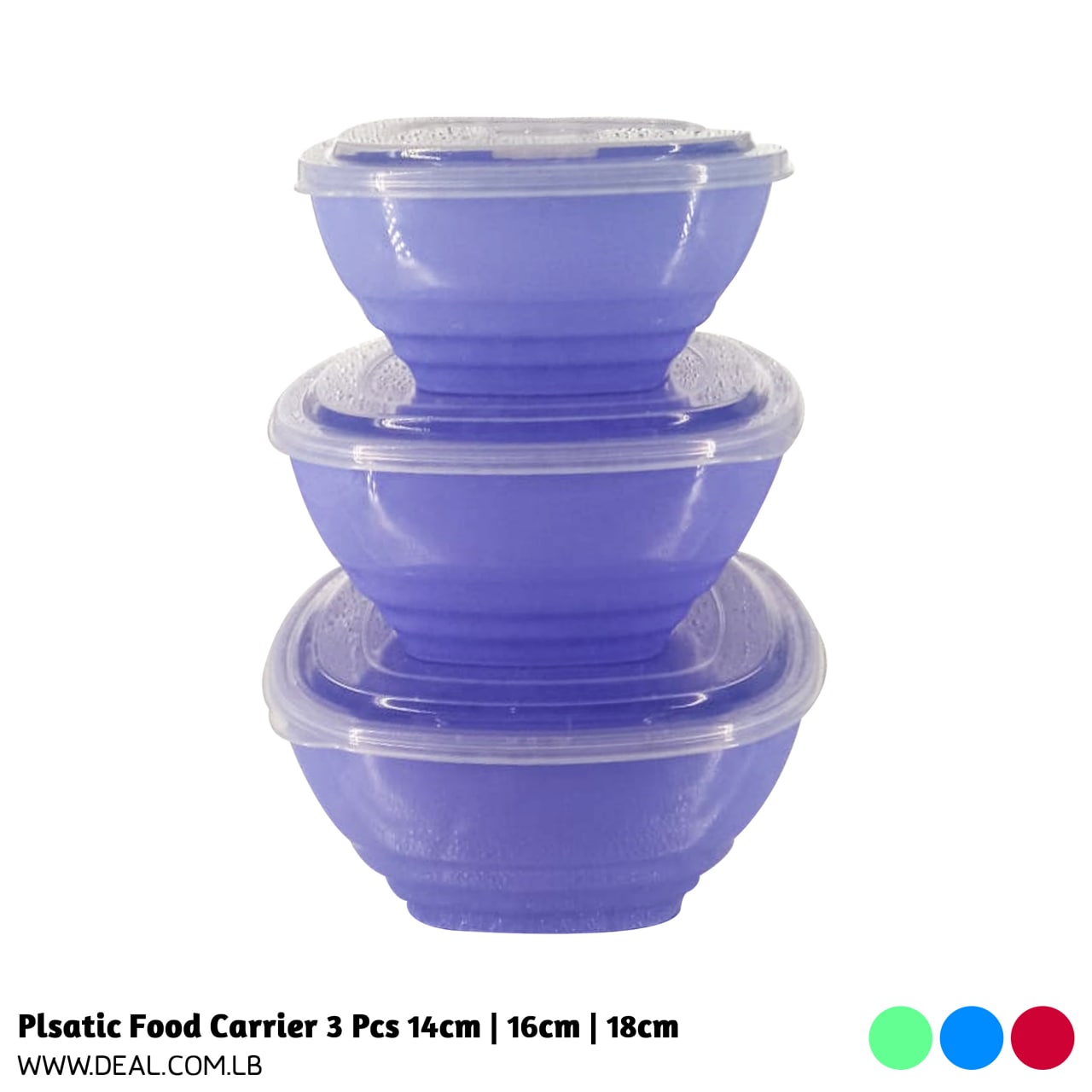 Colored Plastic Food Carrier 3 Pcs