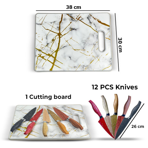 Combo Offer of 12Pcs Kitchen Knives + Cutting Board