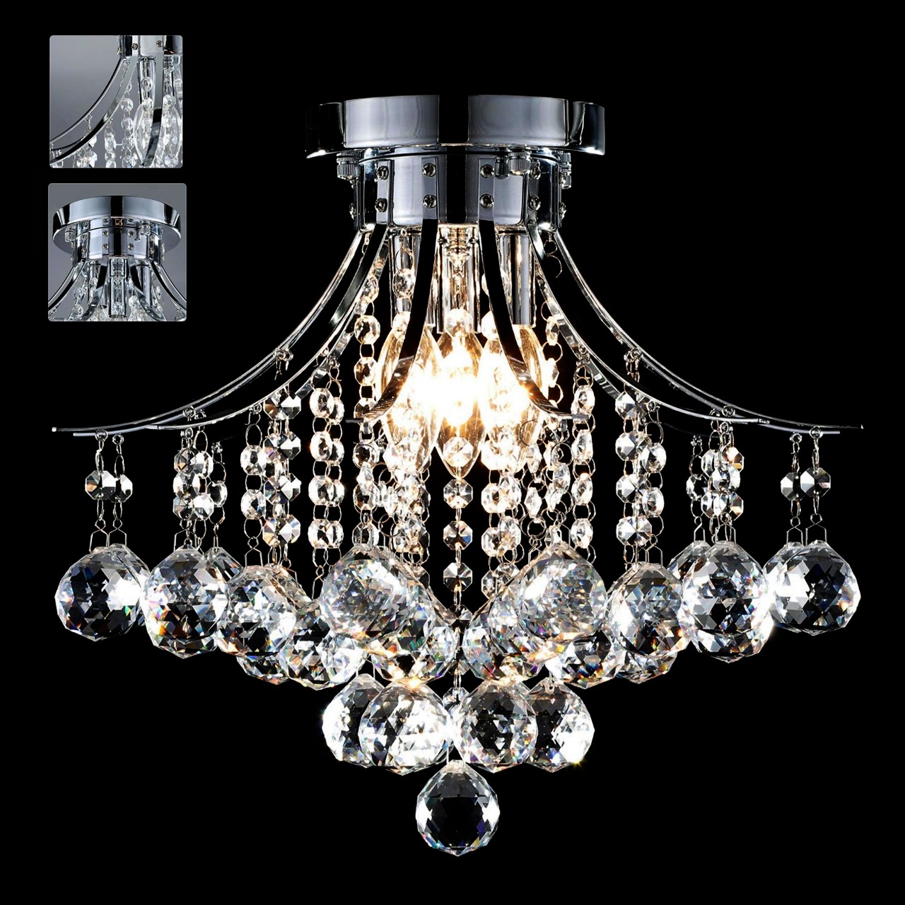 Crystal Chandelier with 3 lights Mini Style Flush Mount Ceiling Light Fixture