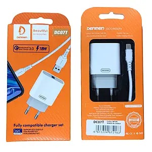 DENMEN HOME CHARGER DC07 Type C 1USB 18W 3.6a MAX FULLY COMPATIBLE CHARGE 18W WHITE