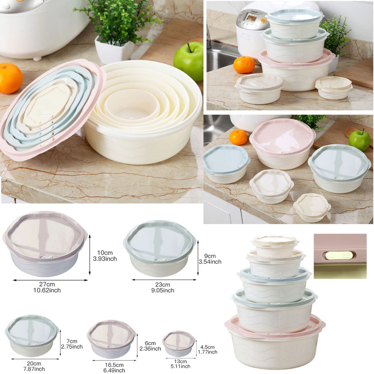 Delavala+5pcs+Set+Circular+Sealed+Cuisine+Container+Food+Storage+Box+for+Vegetable+Fruit+Candy+Biscuit+Organizer+Kitchen+Tool+Storage+Boxes