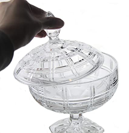 Delisoga Decorative Crystal Glass Candy Dish Bowl With Cover Lid